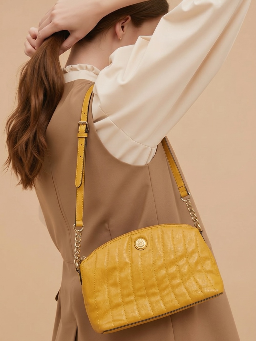 Anne Klein Yellow Quilted Leather Shoulder Bag